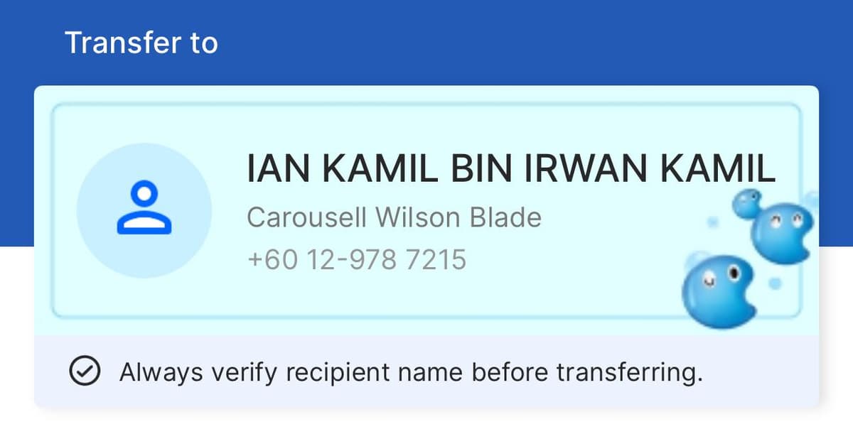 Touch n Go payment screenshot showing payment to IAN KAMIL BIN IRWAN KAMIL (Ian Kamil) phone 012-9787215