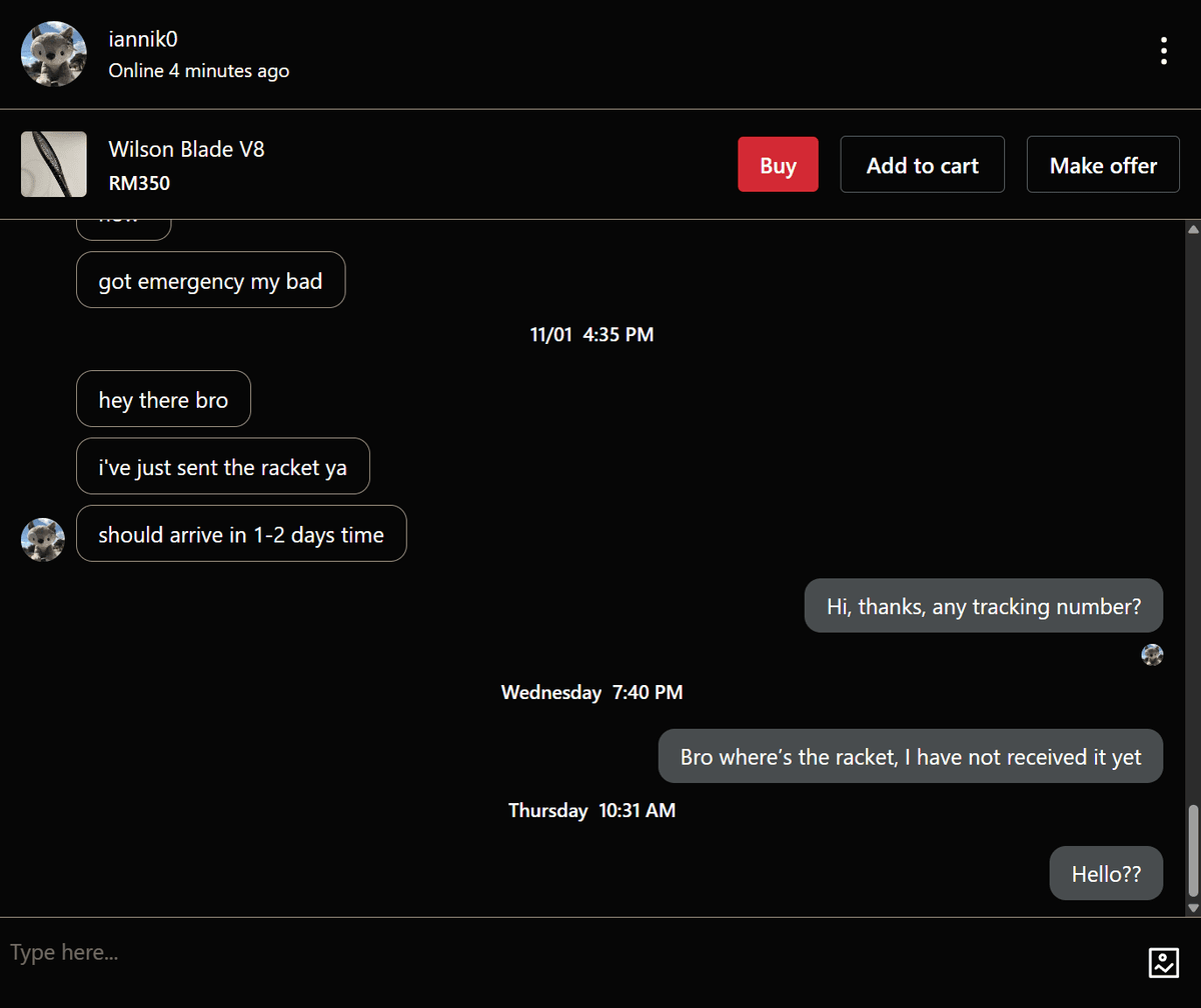 Carousell chat screenshot 5 showing conversation with IAN KAMIL BIN IRWAN KAMIL (Ian Kamil) phone 012-9787215 from Ipoh Perak Malaysia